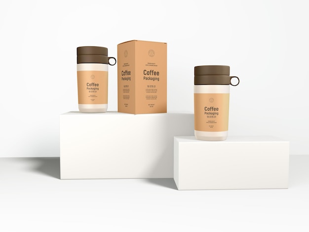 PSD mockup voor branding van plastic koffiecontainer