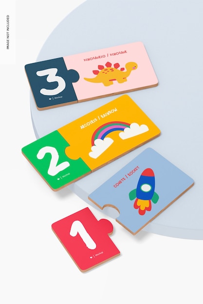 Mockup voor didactische kaarten voor kinderen op podium