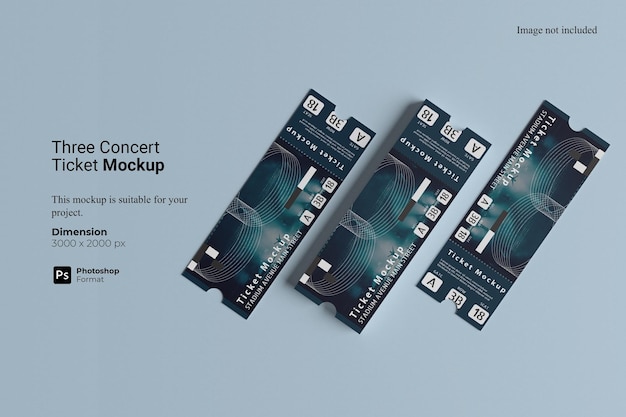 Mockup voor drie concerttickets