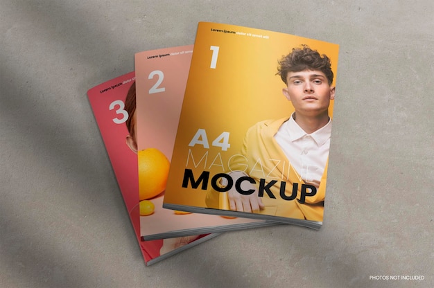 Mockup voor drie tijdschriften