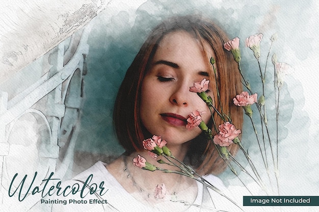 Mockup voor foto-effect met waterverfschilderij