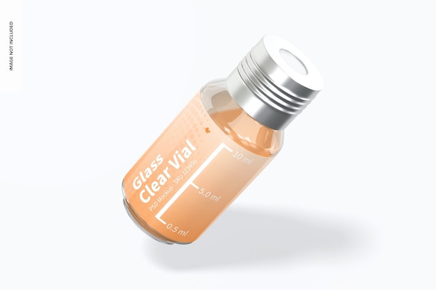 Mockup voor glazen doorzichtige flacon van 10 ml, leunend