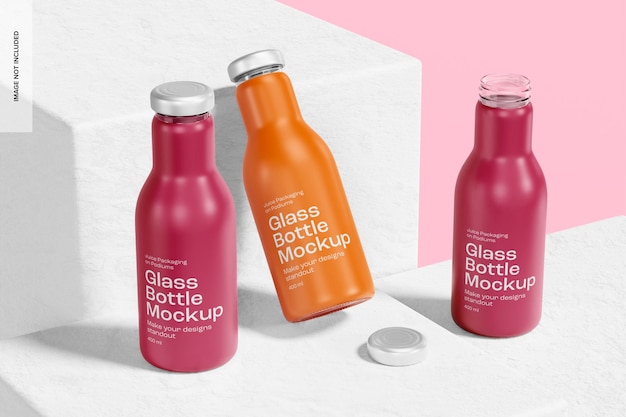 PSD mockup voor glazen flessenset van 400 ml