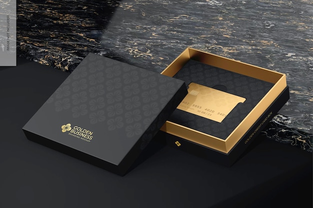 Mockup voor gouden creditcardbox