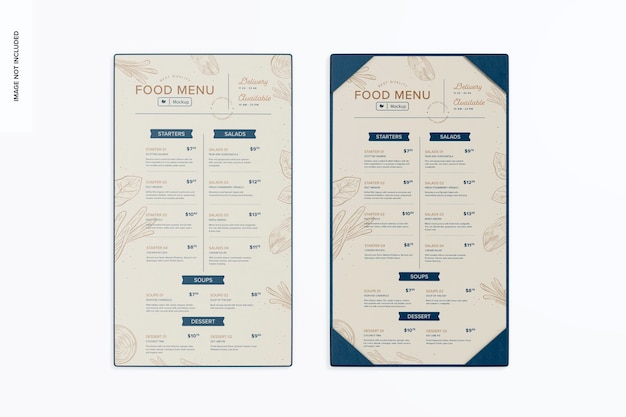 Mockup voor grote menuhouder, voor- en achteraanzicht