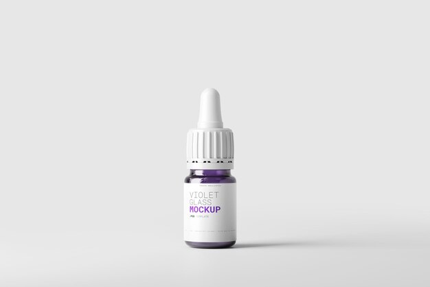 PSD mockup voor kleine druppelfles van violet glas