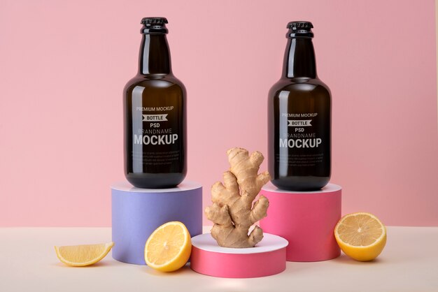 PSD mockup voor kombucha-verpakkingsontwerp