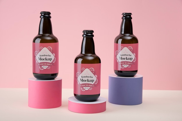 PSD mockup voor kombucha-verpakkingsontwerp