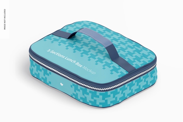 Mockup voor lunchbox met drie secties, isometrische linkerweergave