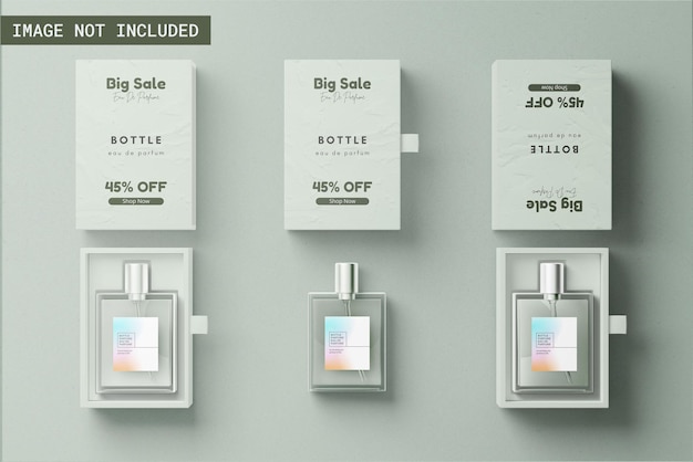 PSD mockup voor meerdere parfumverpakkingen met fles