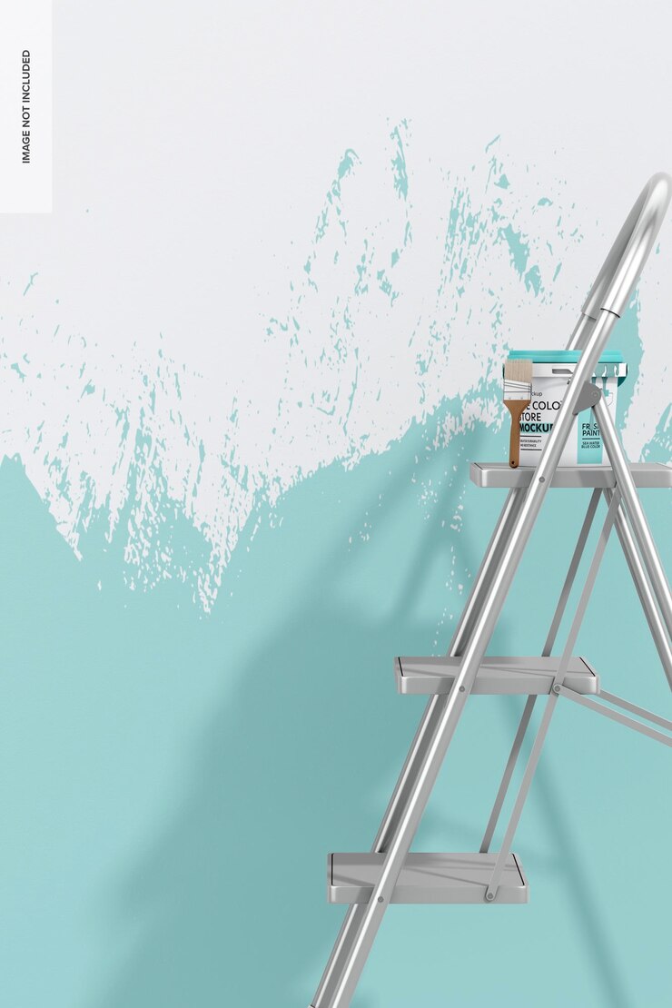 PSD mockup voor muurschilderingproject met ladder