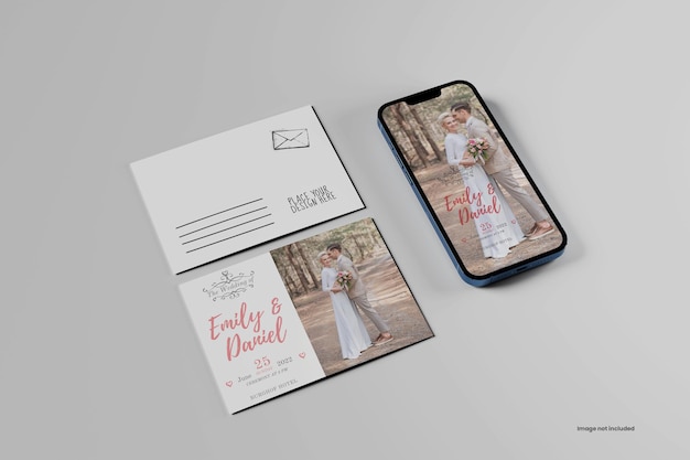 Mockup voor smartphones en ansichtkaarten