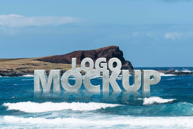Mockup voor teksteffect met zeelandschap