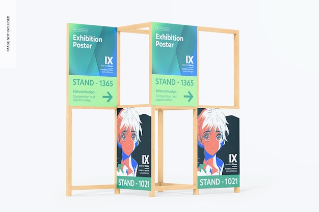 PSD mockup voor tentoonstellingsposter met houten frame