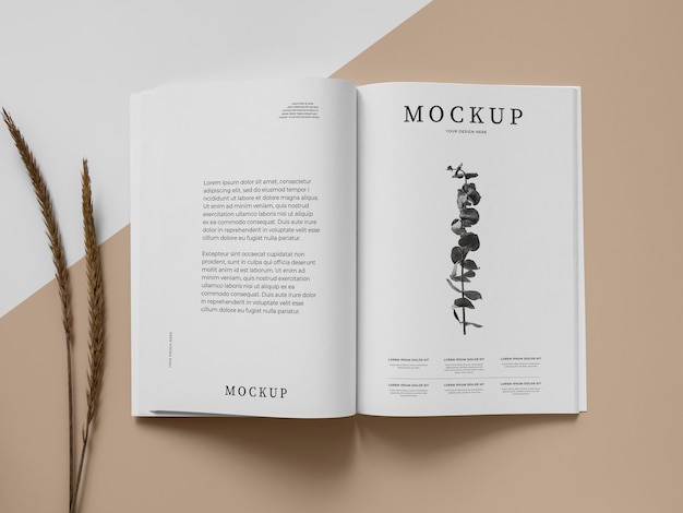 Mockup voor tijdschrift en plant