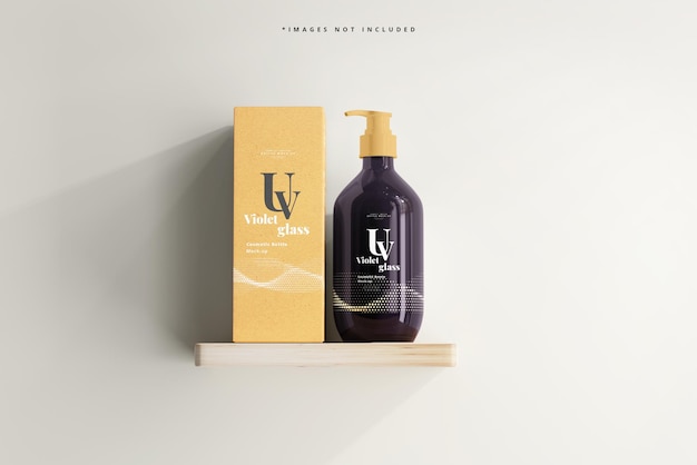 Mockup voor UV-glazen pompfles en doos