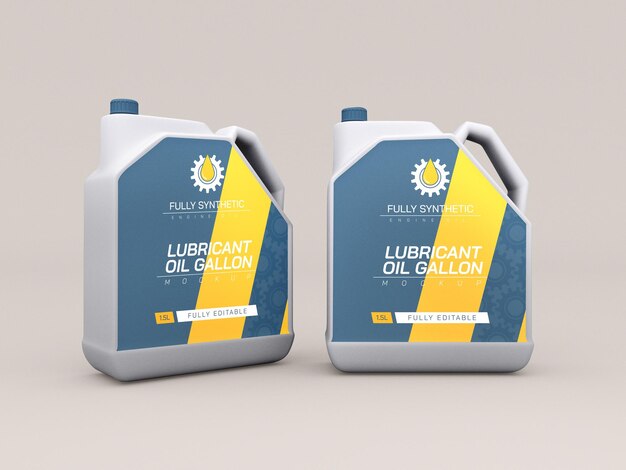 PSD mockup voor verpakking van motorolie plastic fles