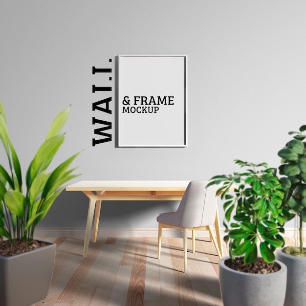 Mockup voor wand en frame - koele werkruimte