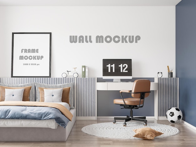 PSD mockup voor wandbekleding in een tienerkamer