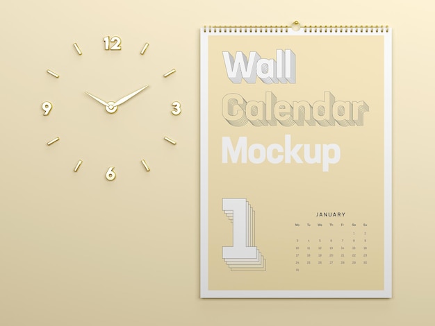 Mockup voor wandkalender met wandklok