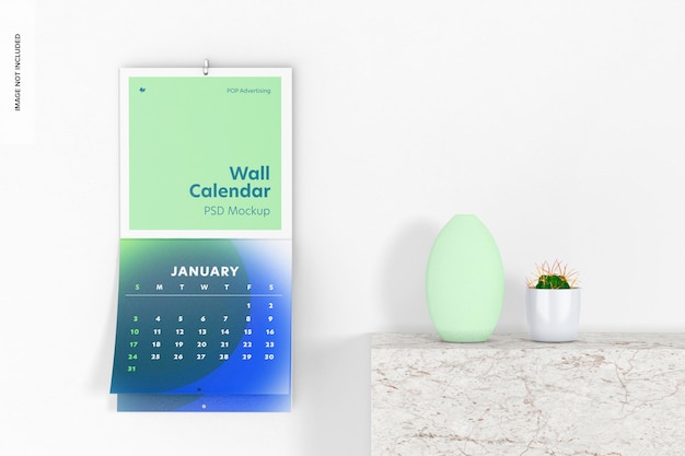 Mockup voor wandkalender, vooraanzicht