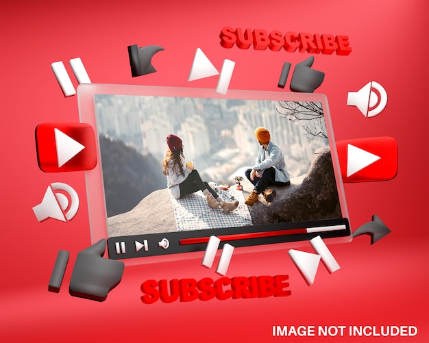 PSD mockup voor youtube-mediaspeler in 3d-stijl