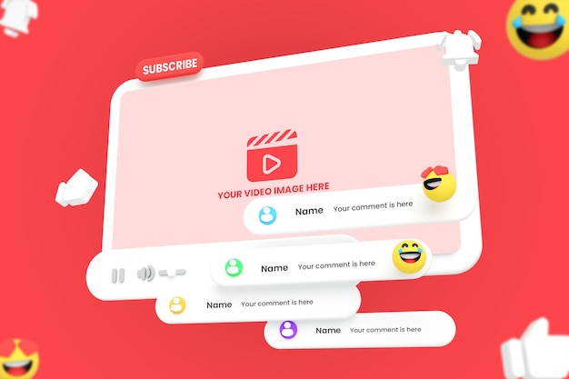 Mockup voor youtube-videospeler in 3d-stijl