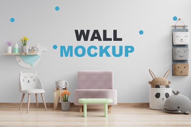 Mockup wall in the children's room 3d rendering