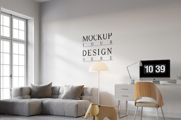 mockup wall in cute kids bedroom