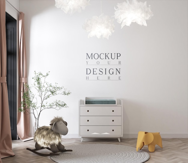 PSD mockup wall in cute nursery room