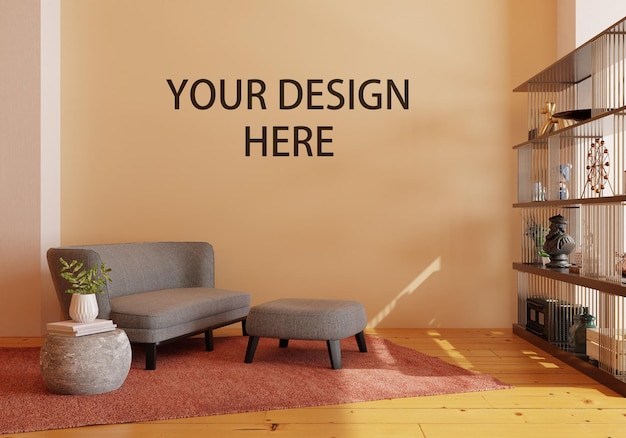 PSD mockup wall in living room copy space