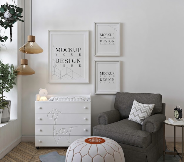 Mockup wall in white baby's bedroom