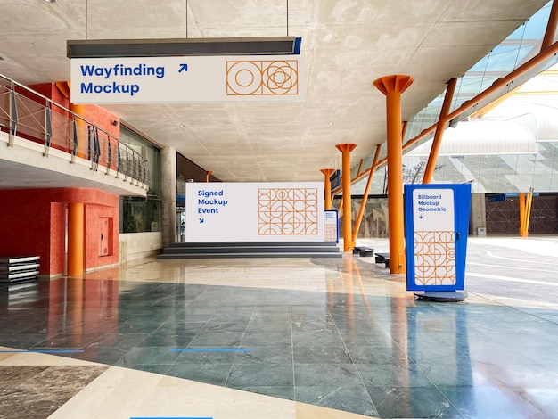 Mockup wayfinding cartellone e poster evento promo