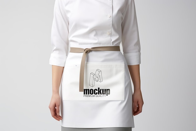 PSD mockup di un grembiule bianco per uno chef su sfondo bianco