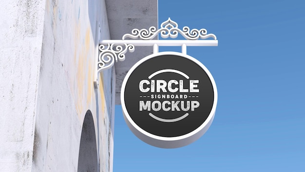 Mockup white ornament circle signboard 