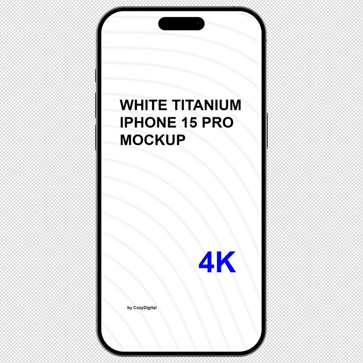 PSD mockup of white titanium iphone 15 pro front view and without background