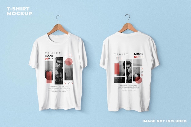 PSD mockup white tshirt hanging front and back realistic