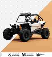 PSD mockup of a white utv buggy with black tires and a white seat featuring a black shadow png psd