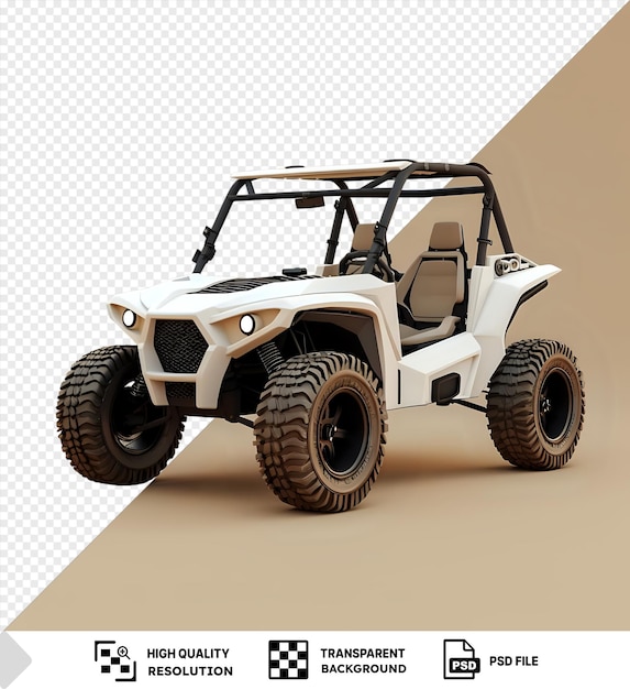 Mockup of a white utv buggy with large black tires and a black seat png