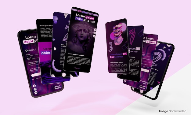 PSD mockup with mobiles on violet background for website presentations 3d render