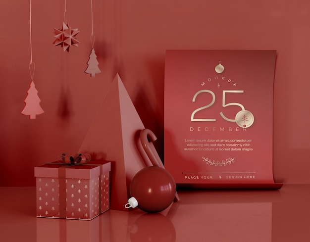 Mockup with red christmas decoration