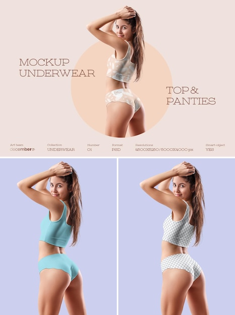 PSD mockup woman underwear top and panties design