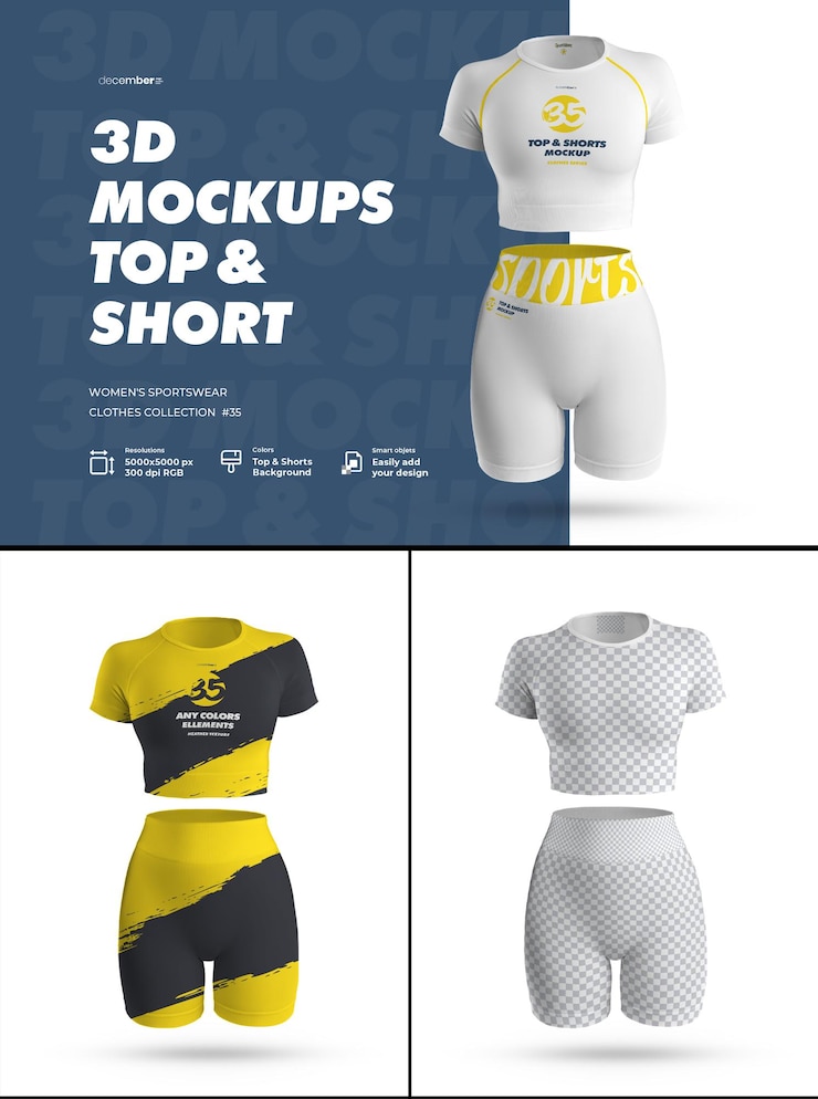 PSD женская спортивная одежда с шортами и шортами mockup