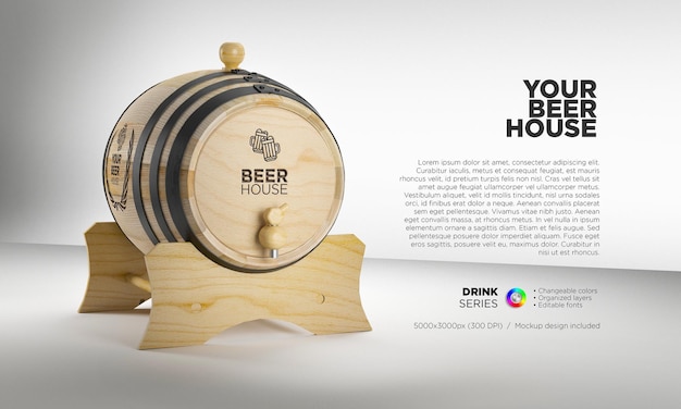 PSD mockup wooden barrel for alcohol drinks