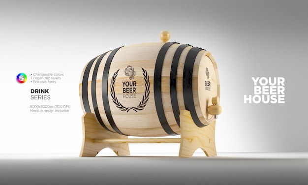 PSD mockup wooden barrel on stand
