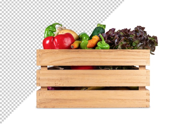 Mockup of a wooden box full of fresh vegetables