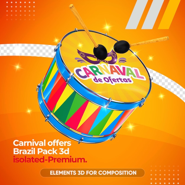 PSD mockup of zabumba instrument for carnival in 3d rendering