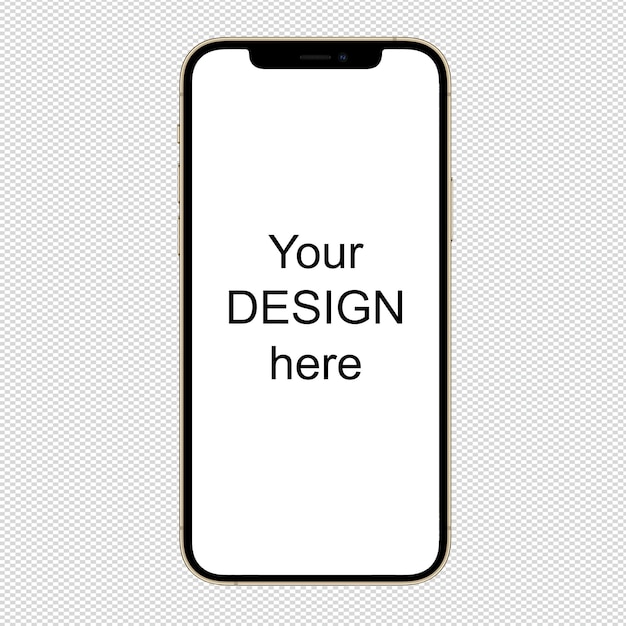 Mockup złotego smartfonu podobnego do iPhone'a 12 pro bez tła
