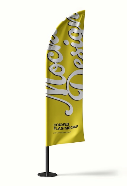 Mockup żółtej zakrzywionej flagi do reklamy i brandingu