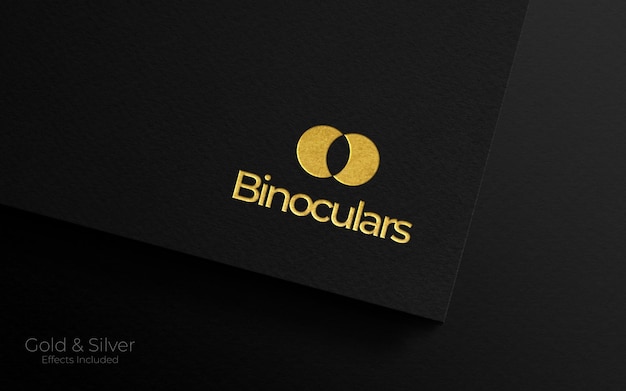 PSD mockup zwart papier met gouden en zilveren logo